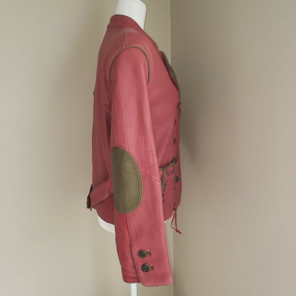 Leather Sound LS Red Leather Jacket Green Accents Sz 38 Vintage 80s - Picture 9 of 12